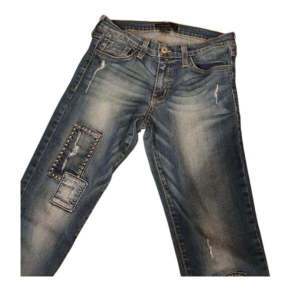 Flying Monkey Platinum Distressed Sashiko Boro Patched Womens Skinny Jeans Sz 28 - Picture 6 of 13